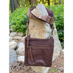 Fossil Brown Leather Purse Crossbody Top Zip Adjustable Shoulder to Crossbody